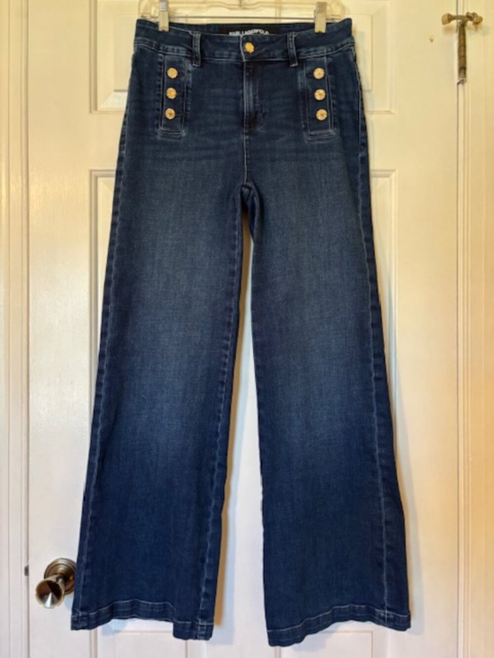Karl Lagerfeld Sailor Jeans w/Gold Buttons High Rise Wide Leg Women's Size 2